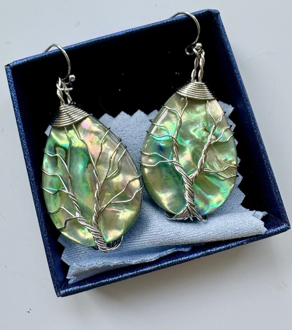 Sterling Tree of lIfe Earrings Abalone Hand Crafted Joseph Brothers Hand Crafted